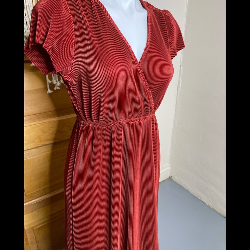 NWT Baltic Born Athena Burnt Orange V-Neck Empire Waist Pleated Stretch Maxi - Picture 12 of 15